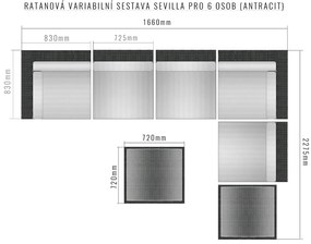 Rattanowy zestaw regulowany SEVILLA dla 6 osób (antracyt)