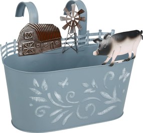 Metalowa osłonka na doniczkę RANCH z motywem zwierząt gospodarskich, 34 cm