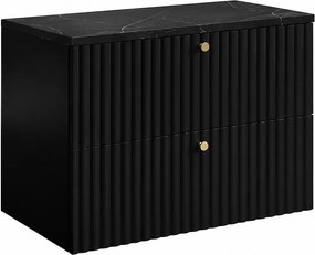 Szafka łazienkowa wisząca z blatem 80, czarny + blat z efektem marmuru Black Royal, uchwyty w trzech kolorach, 80 x 44,4 x 58,6 cm