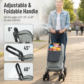 HOMCOM Wózek na zakupy, torba 46L, składany wózek z torbą chłodzącą, regulowany uchwyt, rama aluminiowa, Szary