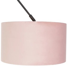 Lampa wisząca regulowana czarna klosz welurowy różowo-złoty 35cm - Blitz I klasyczny/Antyczny Oswietlenie wewnetrzne