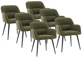 Zestaw 6 krzeseł z podłokietnikami z tkaniny i czarnego metalu - Zielony - HEKA