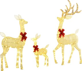 Outsunny Rodzina reniferów z czerwonymi kokardami, 283 LEDy, Oświetlenie świąteczne, odporne na warunki atmosferyczne, Złoty