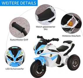 HOMCOM Jeździk, pojazd jeździk z muzyką i reflektorem, pojazd dziecięcy w stylu motocykla wyścigowego, do 20 kg, 18-36 miesięcy, niebieski | Aosom PL
