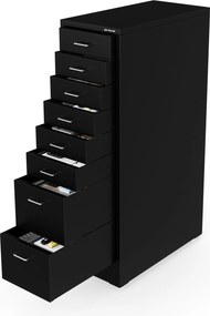 Szafka kartotekowa na kółkach, metalowa, 8 szuflad, na dokumenty, czarna, 300x1100x600 mm: SARA V8