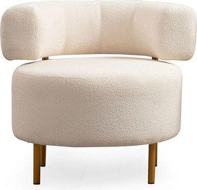 Elegancki fotel, biały, 76 x 85 x 80 cm | Stelaż z drewna bukowego i płyty wiórowej, 100% poliester, nogi metalowe malowane na złoto | Poduszka