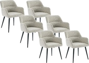Zestaw 6 krzeseł z podłokietnikami z tkaniny tweedowej i czarnego metalu - Kremowy - HEKA