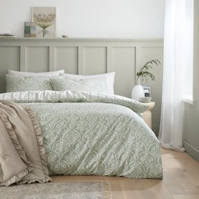 Biało-zielona pościel dwuosobowa z perkalu bawełnianego 200x200 cm Scallop Floral – Bianca