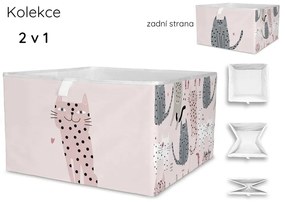 Jasnoróżowy tekstylny dziecięcy pojemnik na zabawki 32x32x20 cm Meow Meow – Butter Kings