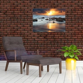 Obraz na szkle - Skąpane w słońcu morze (70x50 cm)