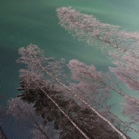 Obraz zorzy polarnej nad zamarzniętymi drzewami (170x50 cm)