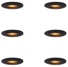 Zestaw 6 regulowanych reflektorów wpuszczanych czarnych - Ude Honey