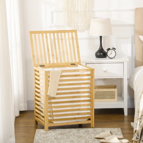 HOMCOM Kosz na Pranie z Pokrywą Bambusowy Pojemnik 55L Naturalny | Aosom PL