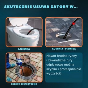 Zestaw do czyszczenia rur Premium, 15m, czarna Jurhan