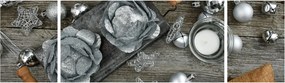 Obraz - srebrne ozdoby świąteczne (170x50 cm)