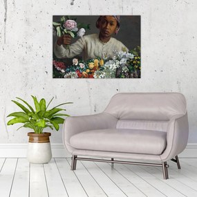 Obraz na szkle - Frédéric Bazille, Young Woman with Peonies, reprodukcje (70x50 cm)