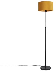 Lampa stojąca czarna z abażurem z weluru w kolorze ochry z wnętrzem w kolorze złotym 35 cm - ParteWiejski/ Rustykalny / Vintage Oswietlenie wewnetrzne