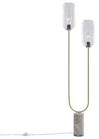 Lampa stojąca w stylu art deco mosiądz z przezroczystym szkłem 2-światła - Rid ArtDeco Oswietlenie wewnetrzne