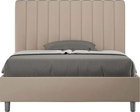Łóżko wyposażone w stelaż z listwami tapicerowane 120x190 sztucznej skóry szaro-beżowy Agueda