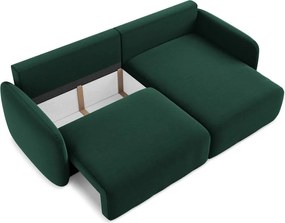 Ciemnozielony aksamitny rozkładany/ze schowkiem narożnik (prawostronny/z szezlongiem) Kalena – Makamii