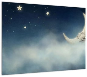 Obraz na szkle - Księżyc z gwiazdami (70x50 cm)