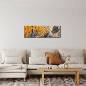 Obraz – Złote drzewo w górach (z zegarem) (90x30 cm)