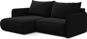 Narożnik lewostronny z funkcją spania - z tkaniny welwetowej - czarny - NANEA