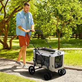 PawHut Wózek dla zwierząt domowych, składany, zdejmowany kosz, 81 x 58 x 97,5 cm, Czarny+Khaki+Biały