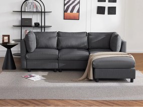 Narożnik 3-osobowy z wyjmowanym podnóżkiem - super miękki i przyjemny - Szary