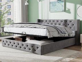 Łóżko 140x200cm z weluru z stelażem na listwy - Szare