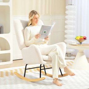 HOMCOM Fotel bujany z poduszką lędźwiową gruba wyściółka antypoślizgowy kremowy komfortowy | Aosom PL