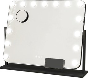 HOMCOM Lustro Kosmetyczne LED, 3 Tryby Światła, Regulowane, Sterowanie Dotykowe, USB, 62,5x49,5cm, Czarny