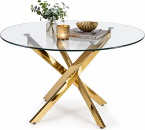 Okrągły szklany stół na złotej podstawie glamour - Amira