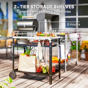 Outsunny Wózek Grillowy 3-Poziomowy z Blatem Roboczym Uchwyty Pokrywa Koła, BBQ Stół Grillowy ze Stali Nierdzewnej 100x52x80cm Czarny