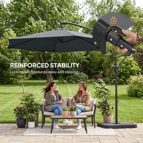 Outsunny Parasol ogrodowy ok. Ø300 cm z mechanizmem blokującym, korbą i obciążnikami, ciemnoszary | Aosom PL