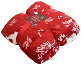 Świąteczny koc czerwony z mikropluszu z barankiem CANDY BELLS Rozmiar: 160 x 200 cm
