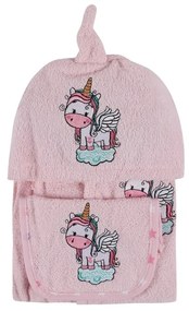 Różowy bawełniany zestaw szlafroka dziecięcego i ręcznika 3 szt. w rozmiarze 0-2 lata Unicorn – Foutastic