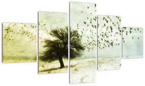 Obraz - Malowane stado ptaków (125x70 cm)