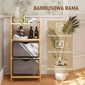 HOMCOM Regał na Pranie z Bambusa, z 2 Koszami na Tkaniny, Otwarte Półki, Oszczędzający Miejsce, Drewno Naturalne