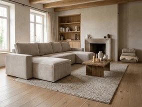 PROMOCJA Beżowy zestaw wypoczynkowy w kształcie U SMART COSARO 295x140 cm II klasa jakościowa