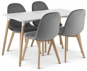 Zestaw jadalniany 1 + 4, biały stół ADRIA 120x80 cm + ciemnoszare aksamitne krzesło BORA