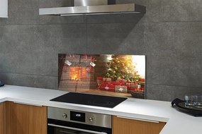 Szklany Panel Świąteczny Kominek z Prezentami