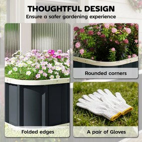 Outsunny Grządka podwyższona stalowa, skrzynia do sadzenia z zatrzaskami, zagięta krawędź, inspekt 136 x 52 x 31 cm Ciemnoszary | Aosom PL