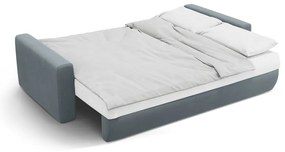 Szaroniebieska aksamitna rozkładana sofa ze schowkiem 238 cm Belfast – Cosmopolitan Design