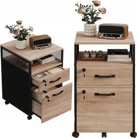 Szafka na kółkach kontenerek na dokumenty z szufladami zamykana jasny brąz