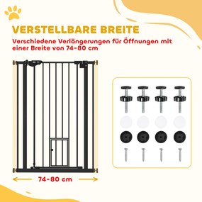 PawHut Zapora dla psów, podwójne zabezpieczenie, samozamykające się drzwi, 104 cm wysokości, stal, czarna