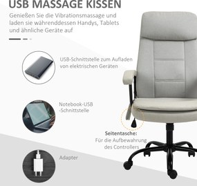 Vinsetto Fotel biurowy z masażerem obrotowy z regulacją wysokości w kolorze beżowym | Aosom PL