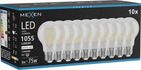 Mexen Vintis 10x żarówka filament LED E27, A60, 8W, Neutralna - 4000K, 1055 lm, clear - L150-E27-0840-00x10