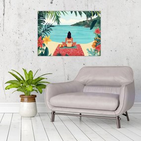 Obraz na szkle - Joginka na plaży (70x50 cm)