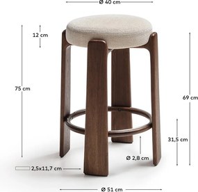 Beżowy/w ciemnym naturalnym kolorze hoker z litego drewna jesionowego (wysokość siedziska 75 cm) Granite – Kave Home